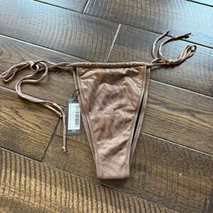 PrettyLittleThing NWT Brown Shimmer Tie Side Bikini Bottoms Metallic Bronze US 8